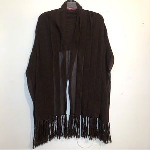 Fsallselection Brown Alpaca Pullover Wrap/Shawl with Fringe, size OS